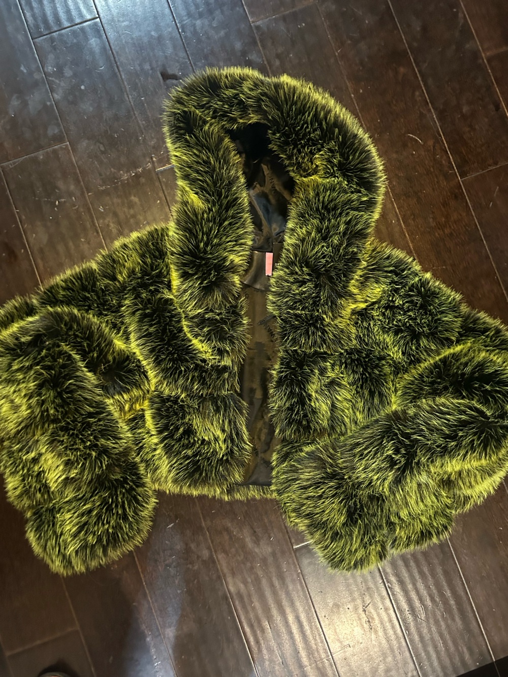 Azalea Wang nwt L Women's Vibrant Green Faux Fur Hooded Teddy Jacket coat thick - Picture 12 of 16